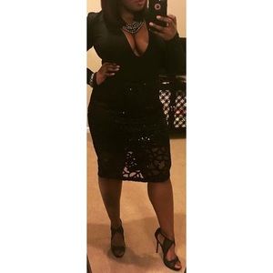 Black Sequin A-Line Skirt